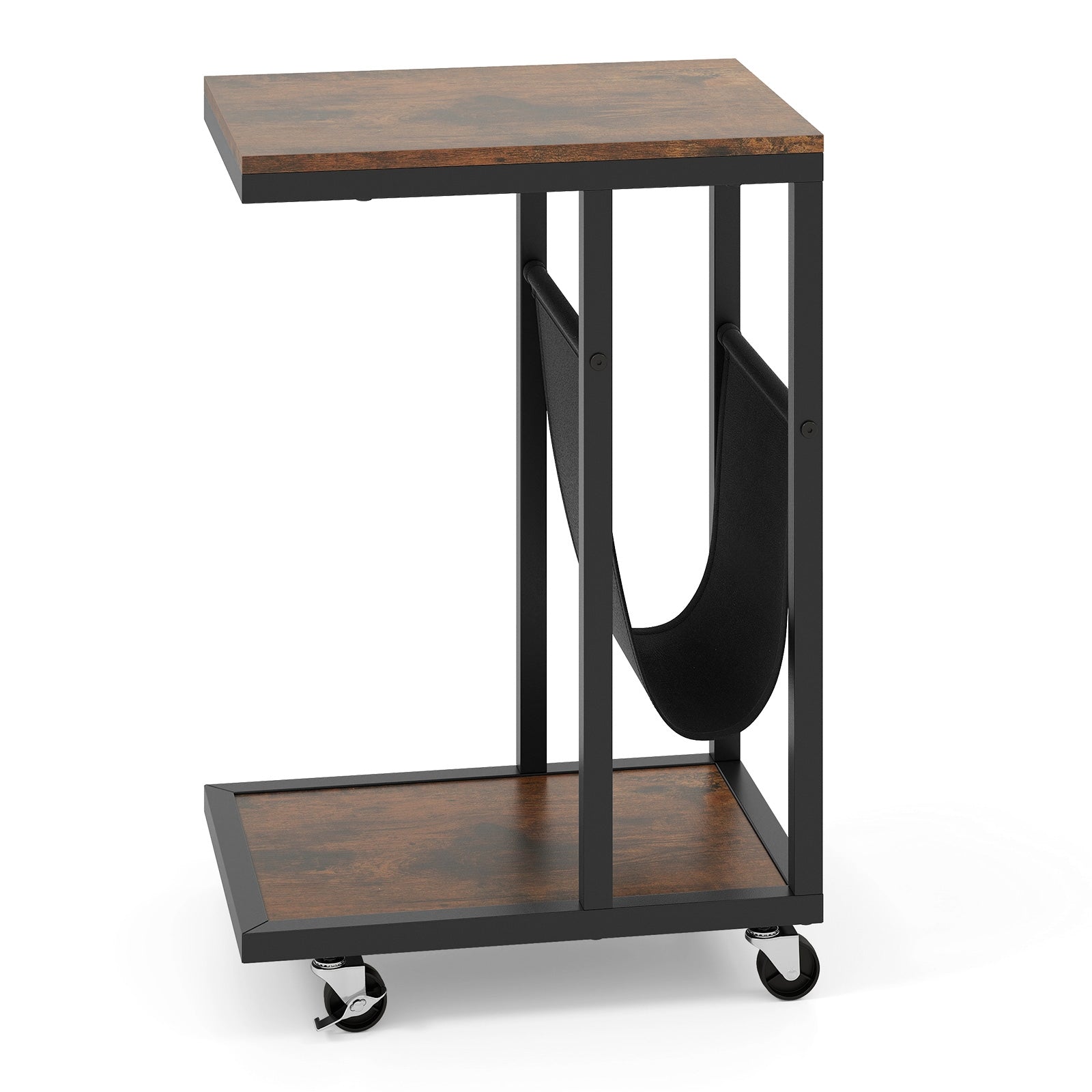 C-shaped Side Table with Canvas Storage Pouch and Metal Frame-Borwn, Brown End & Side Tables at Gallery Canada