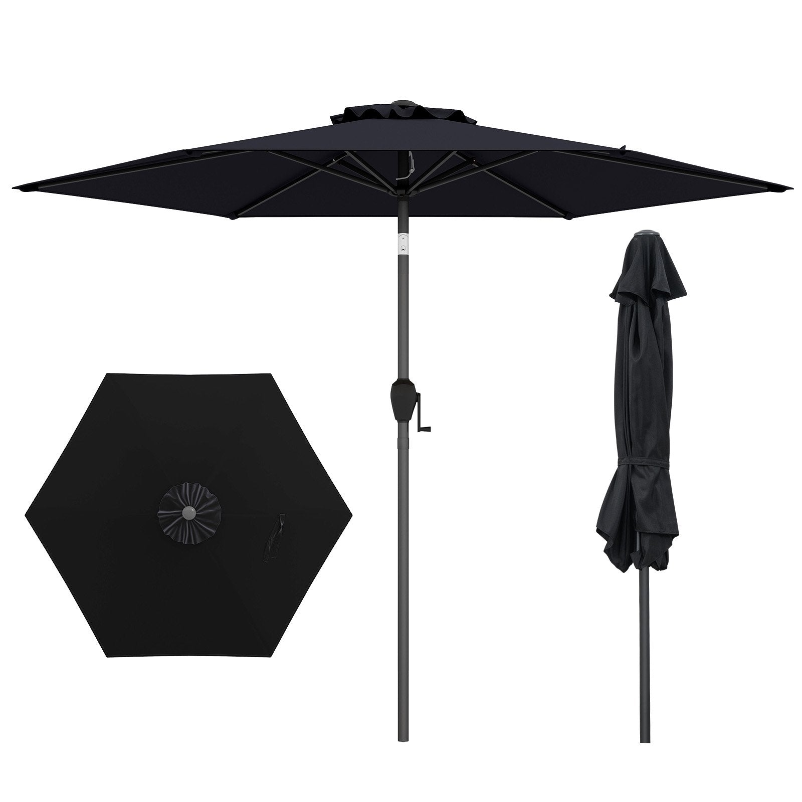 7.5 feet Outdoor Patio Heavy Duty Market Umbrella with Push Button Tilt, Black