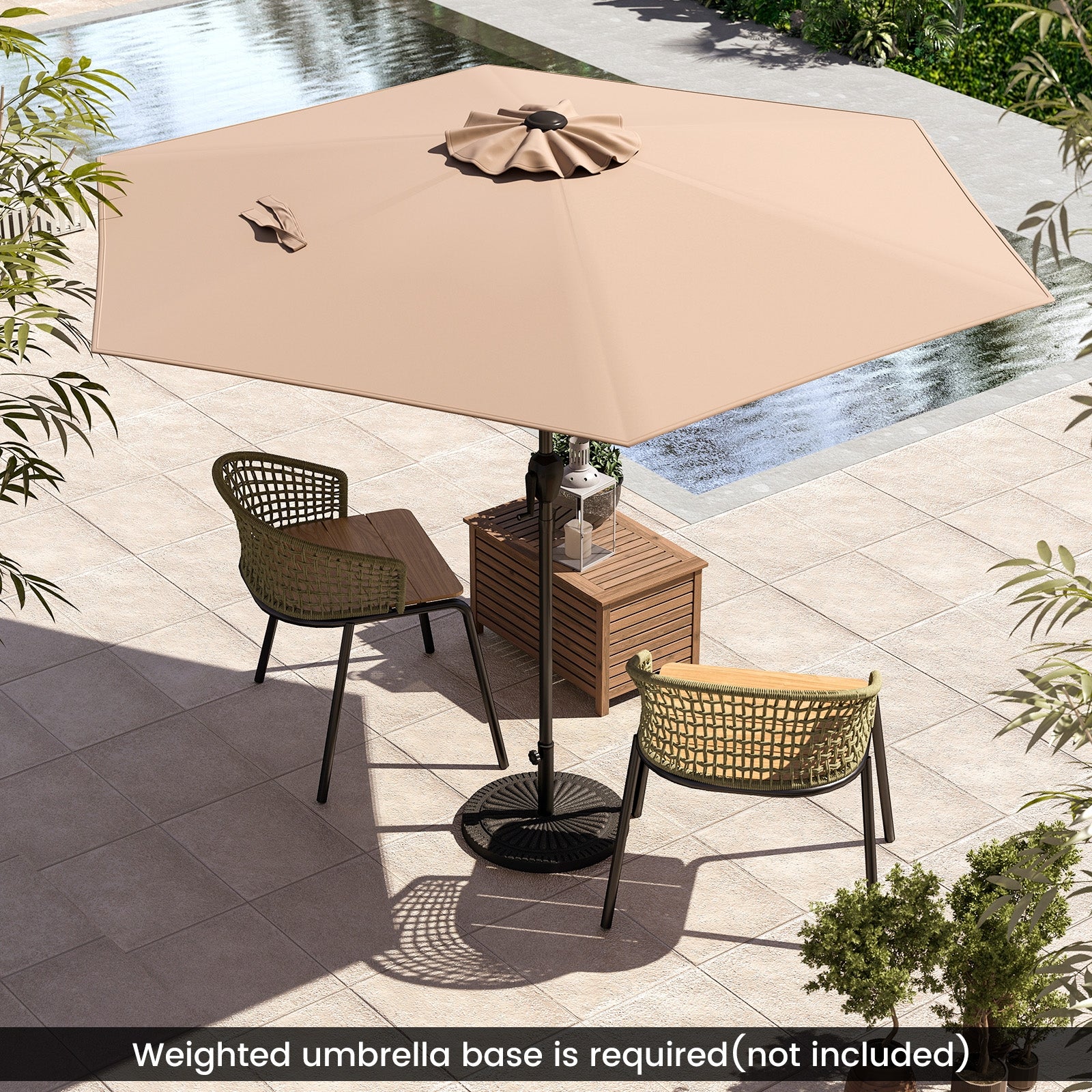 7.5 feet Outdoor Patio Heavy Duty Market Umbrella with Push Button Tilt, Tan Outdoor Umbrellas at Gallery Canada