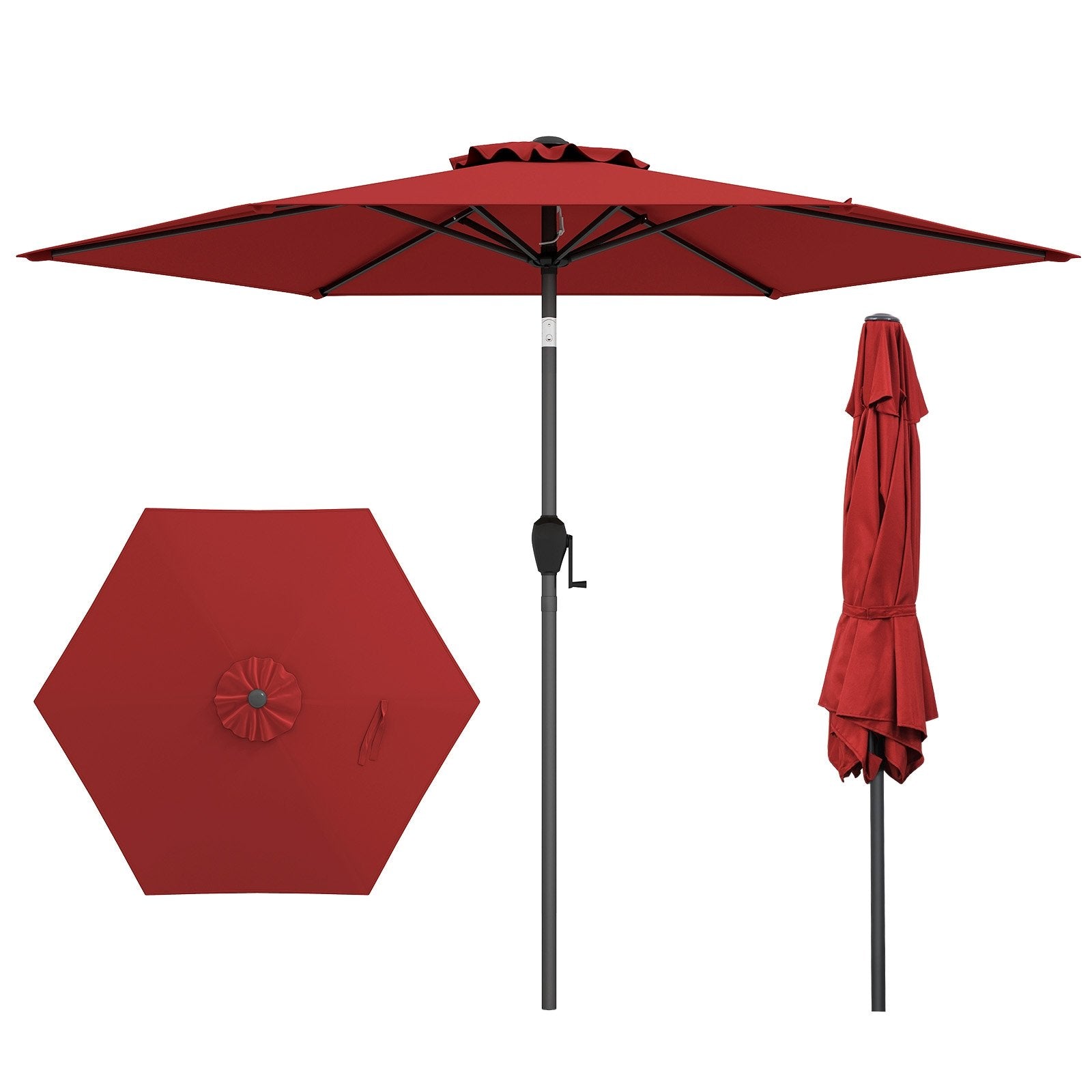 7.5 feet Outdoor Patio Heavy Duty Market Umbrella with Push Button Tilt, Burgundy