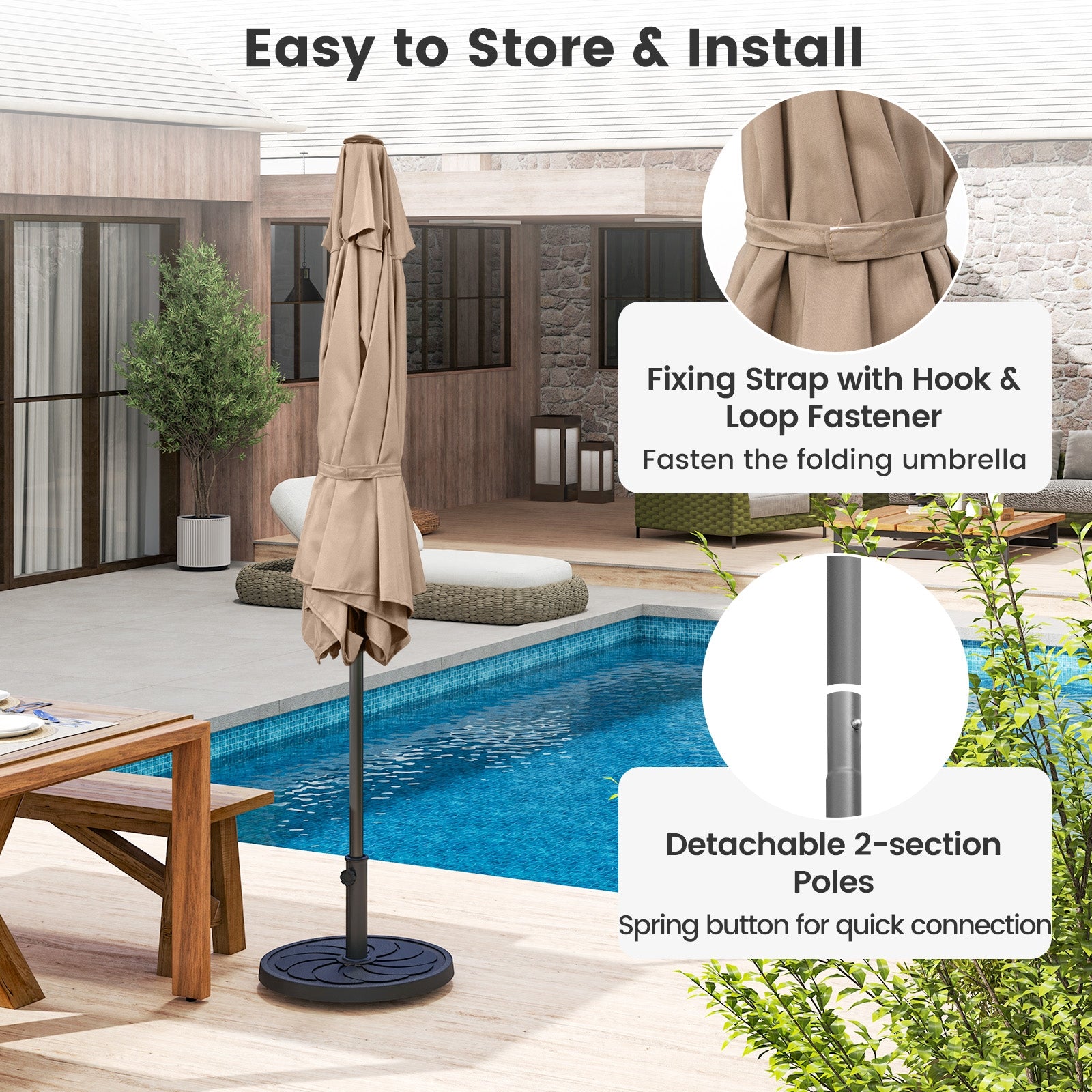 7.5 feet Outdoor Patio Heavy Duty Market Umbrella with Push Button Tilt, Tan Outdoor Umbrellas at Gallery Canada