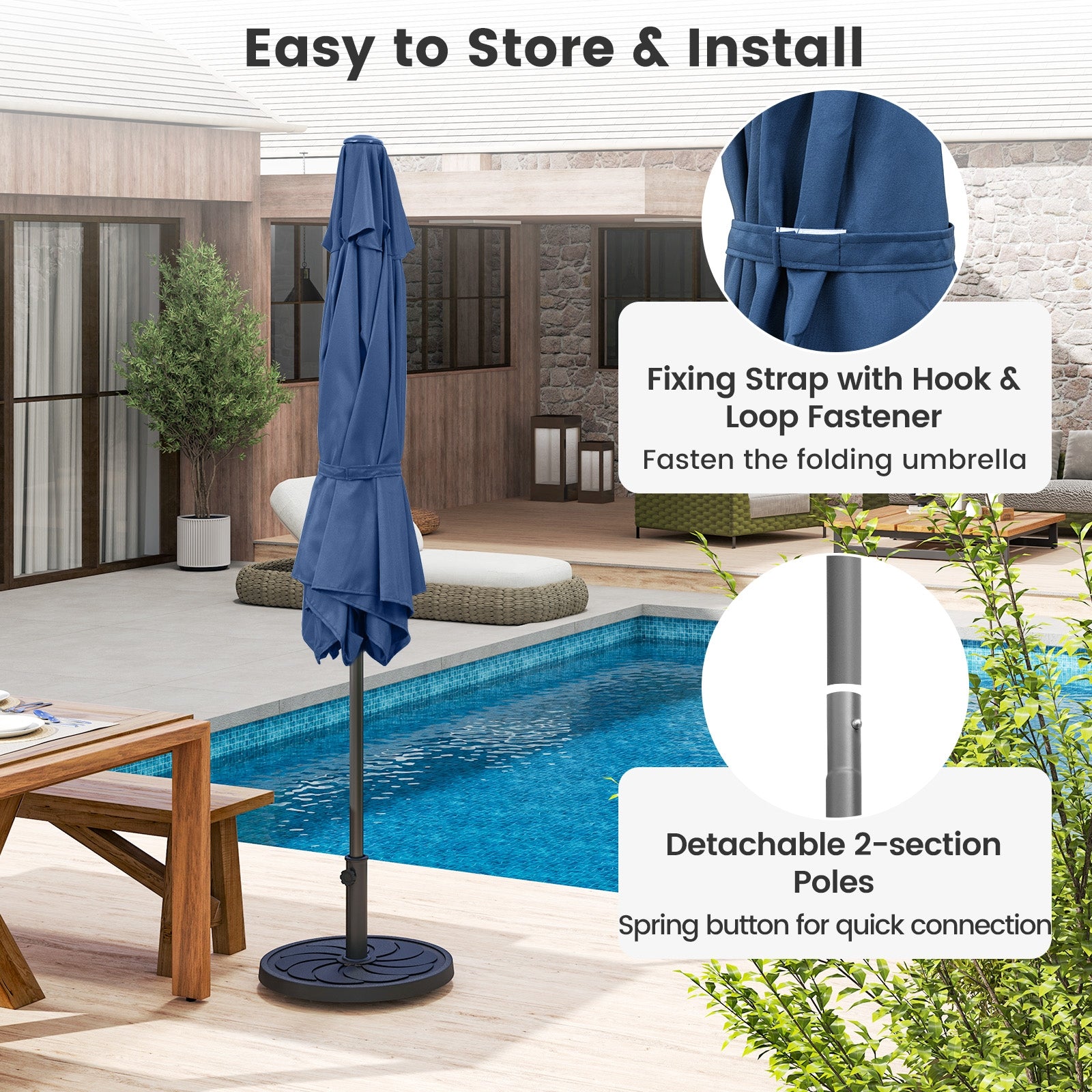 7.5 feet Outdoor Patio Heavy Duty Market Umbrella with Push Button Tilt, Navy Outdoor Umbrellas at Gallery Canada