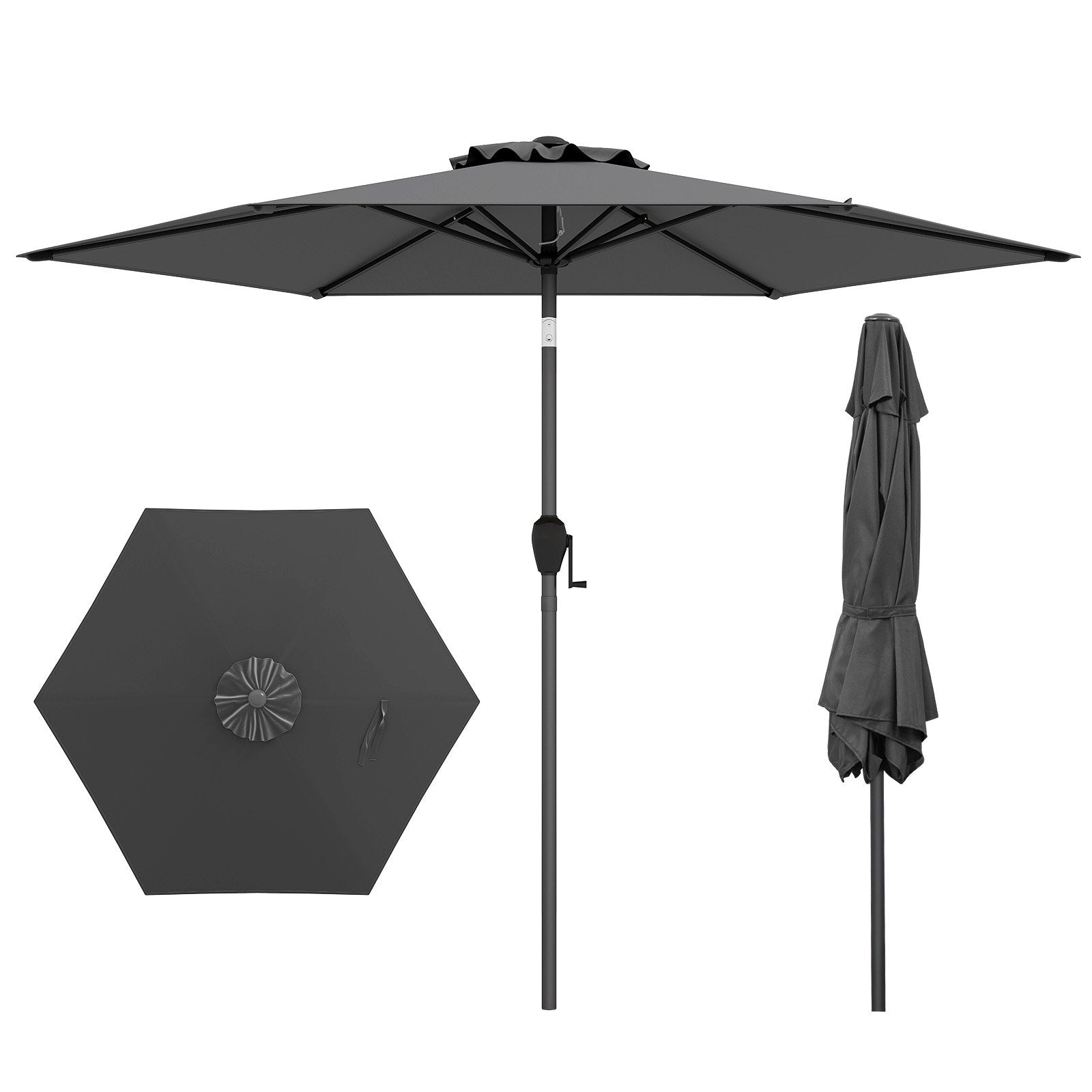 7.5 feet Outdoor Patio Heavy Duty Market Umbrella with Push Button Tilt, Gray