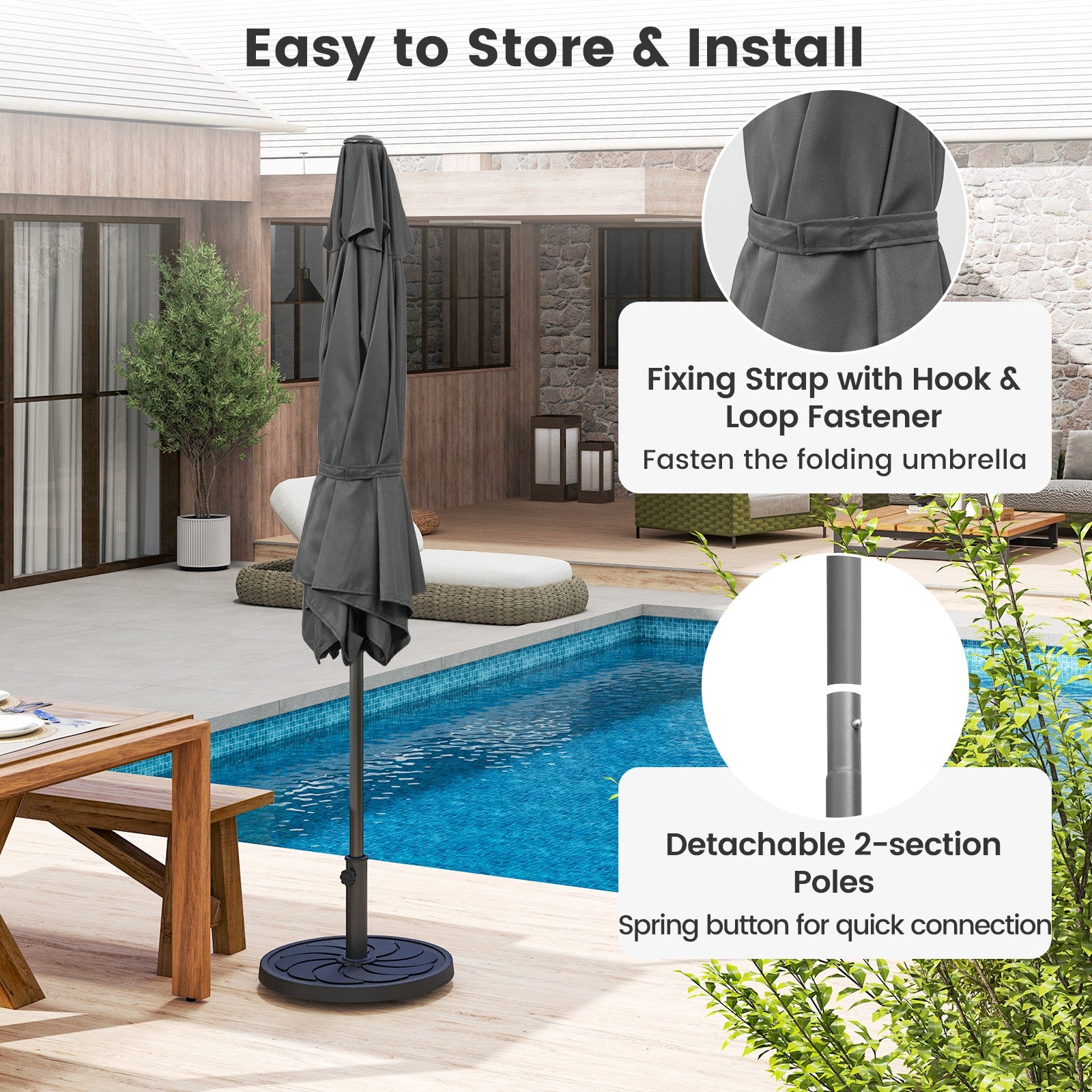 7.5 feet Outdoor Patio Heavy Duty Market Umbrella with Push Button Tilt, Gray Outdoor Umbrellas at Gallery Canada