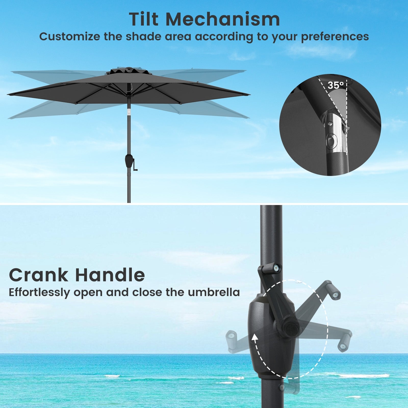 7.5 feet Outdoor Patio Heavy Duty Market Umbrella with Push Button Tilt, Gray Outdoor Umbrellas at Gallery Canada