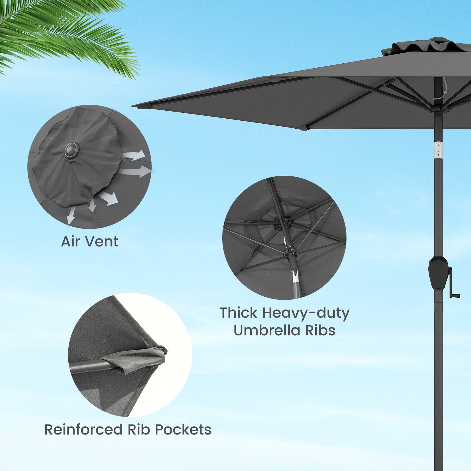 7.5 feet Outdoor Patio Heavy Duty Market Umbrella with Push Button Tilt, Gray Outdoor Umbrellas at Gallery Canada