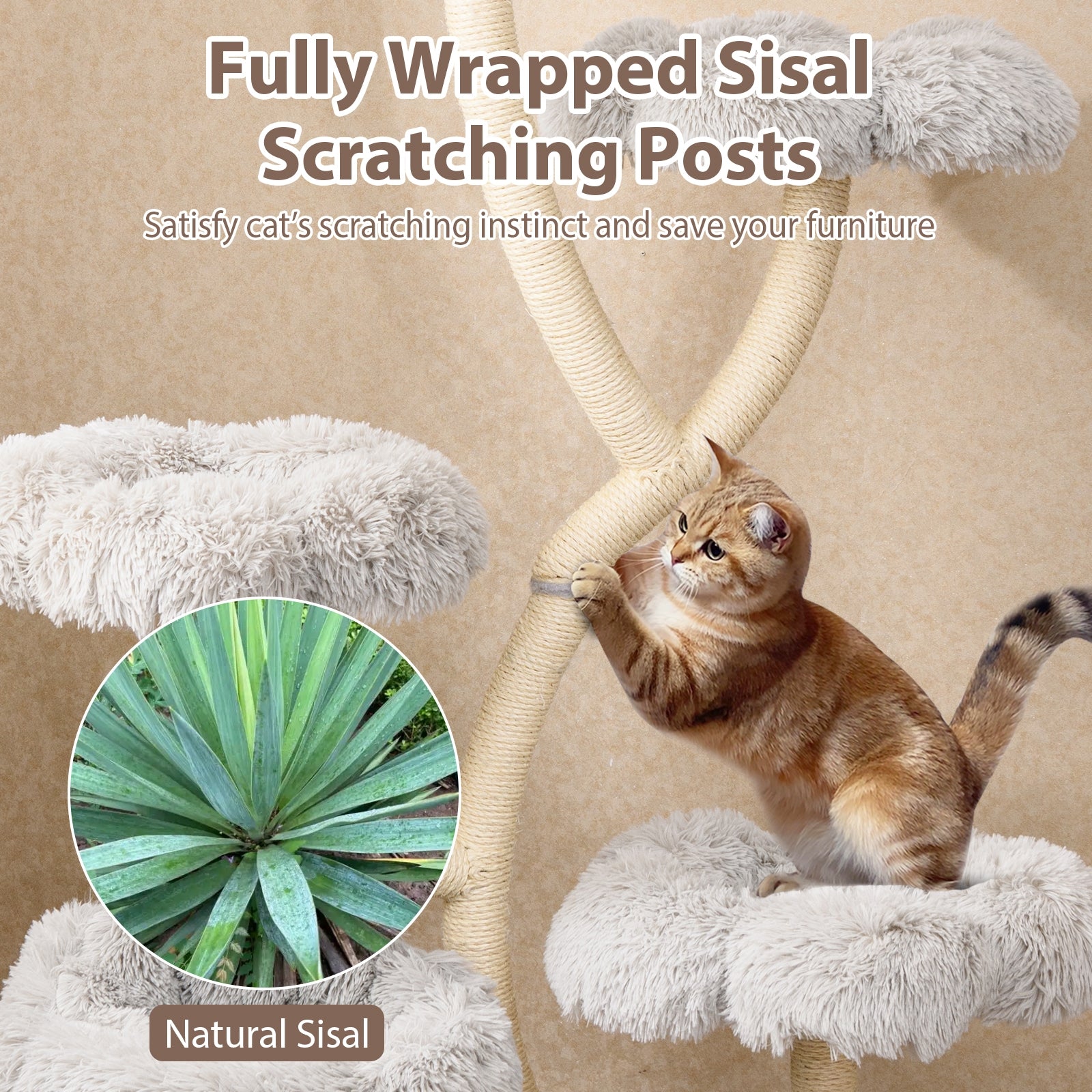 Freestanding Cat Tower with four Flower-shaped Platforms and Sisal Scratching Posts, Gray Cat Trees Condos & Scratchers at Gallery Canada