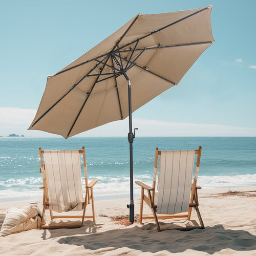 10 ft 3-tier Vented Patio Umbrella with Push Button Tilt, Brown