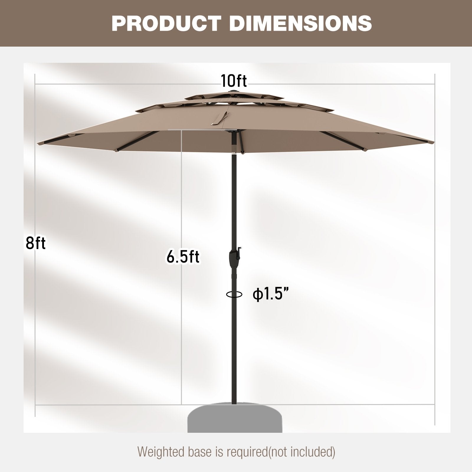 10 ft 3-tier Vented Patio Umbrella with Push Button Tilt, Brown Outdoor Umbrellas at Gallery Canada