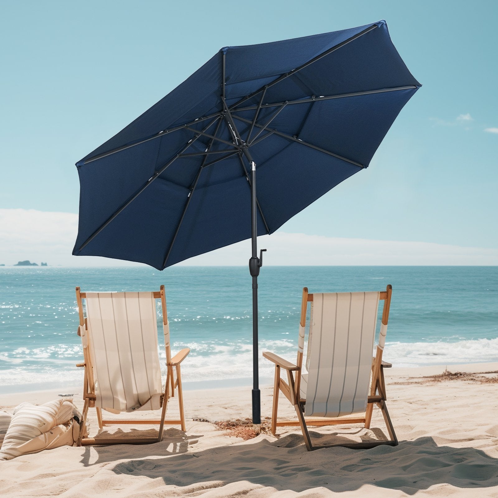 10 ft 3-tier Vented Patio Umbrella with Push Button Tilt, Navy Outdoor Umbrellas at Gallery Canada