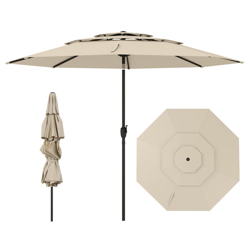 10 ft 3-tier Vented Patio Umbrella with Push Button Tilt, Beige