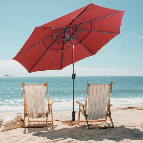 10 ft 3-tier Vented Patio Umbrella with Push Button Tilt, Red