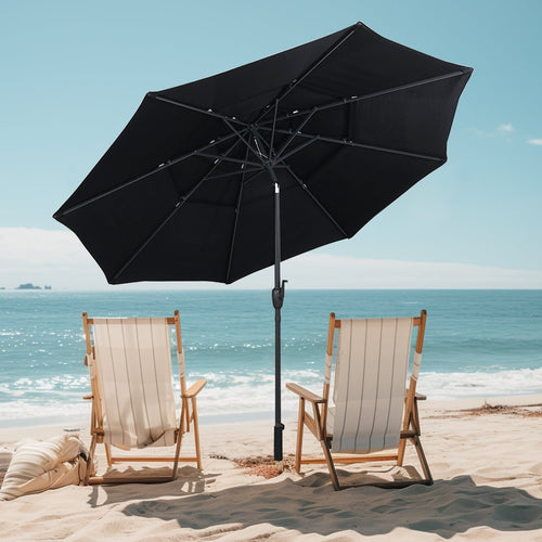 10 ft 3-tier Vented Patio Umbrella with Push Button Tilt, Black