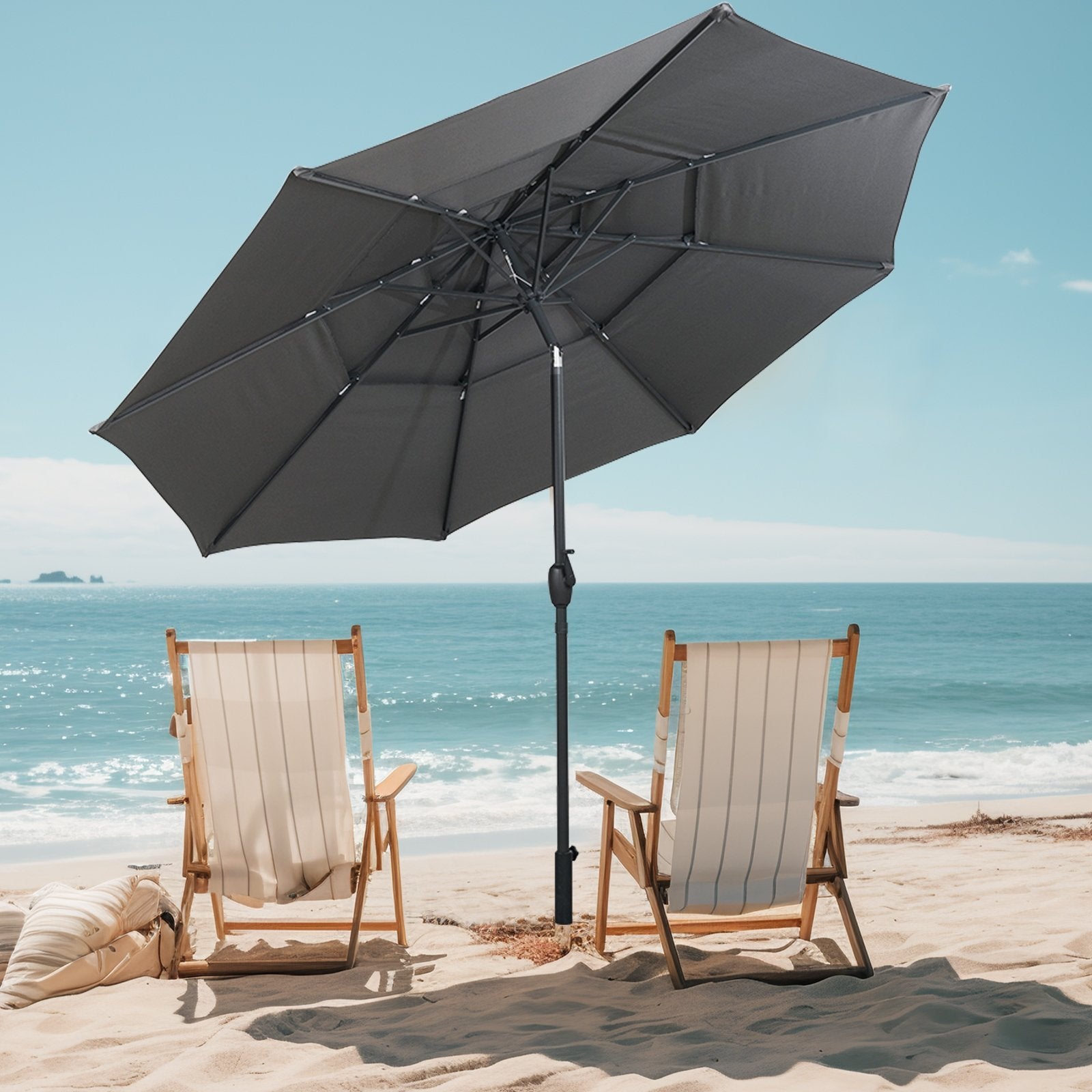 10 ft 3-tier Vented Patio Umbrella with Push Button Tilt, Gray Outdoor Umbrellas at Gallery Canada