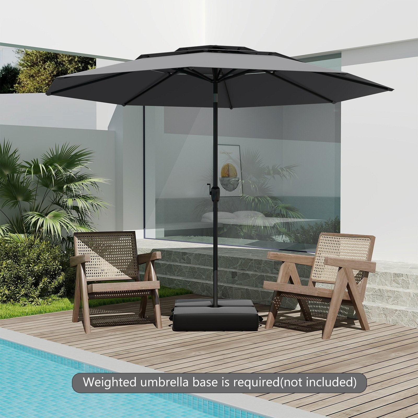 10 ft 3-tier Vented Patio Umbrella with Push Button Tilt, Gray Outdoor Umbrellas at Gallery Canada