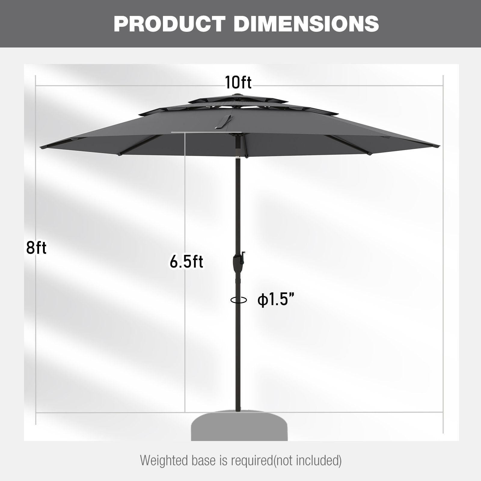 10 ft 3-tier Vented Patio Umbrella with Push Button Tilt, Gray Outdoor Umbrellas at Gallery Canada
