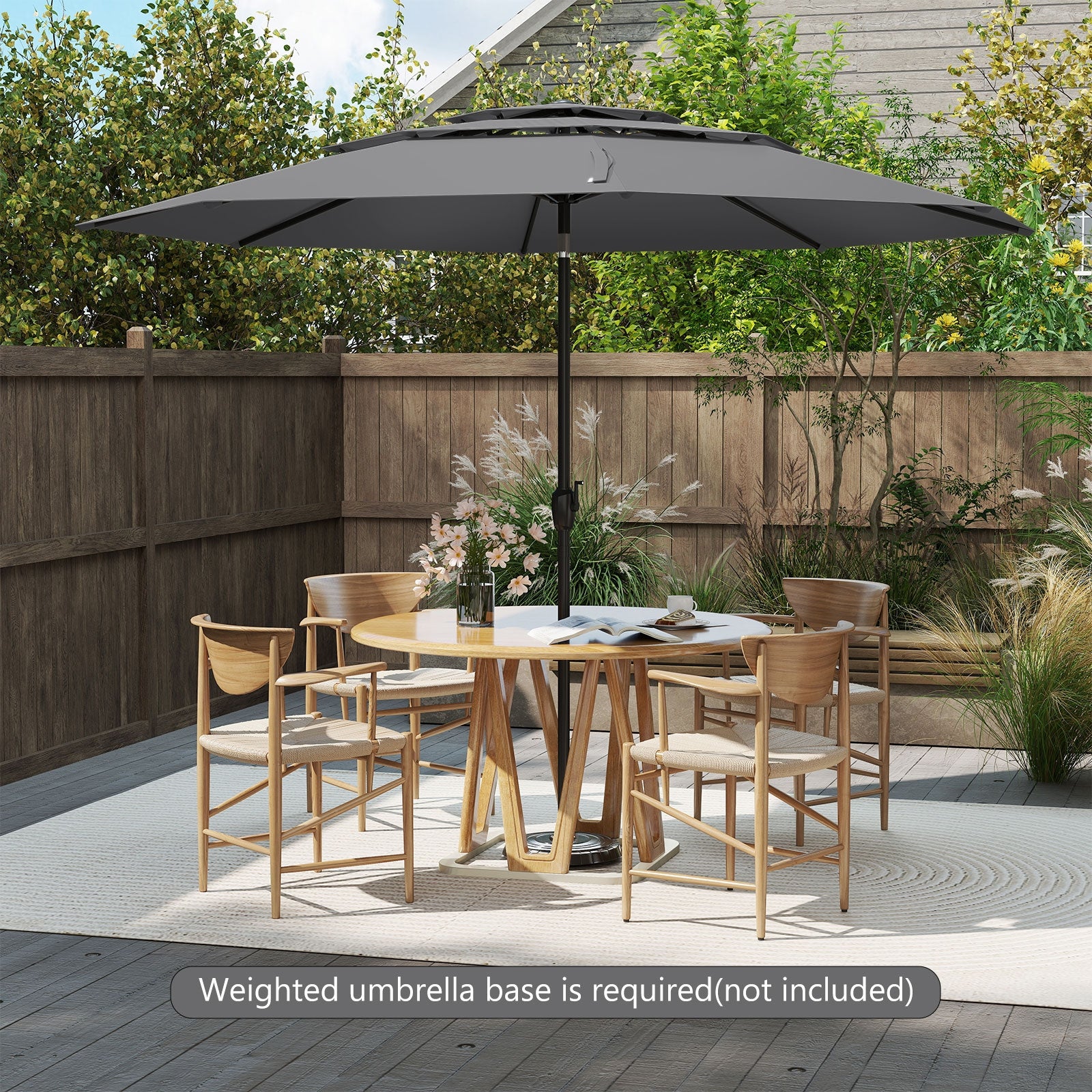 10 ft 3-tier Vented Patio Umbrella with Push Button Tilt, Gray Outdoor Umbrellas at Gallery Canada