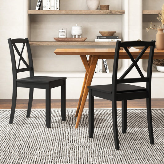 Wood Dining Chair Set of 2 with Rubber Wood Legs and Curved Backrest, Black Dining Chairs Black  at Gallery Canada