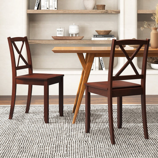 Wood Dining Chair Set of 2 with Rubber Wood Legs and Curved Backrest, Brown Dining Chairs Brown  at Gallery Canada