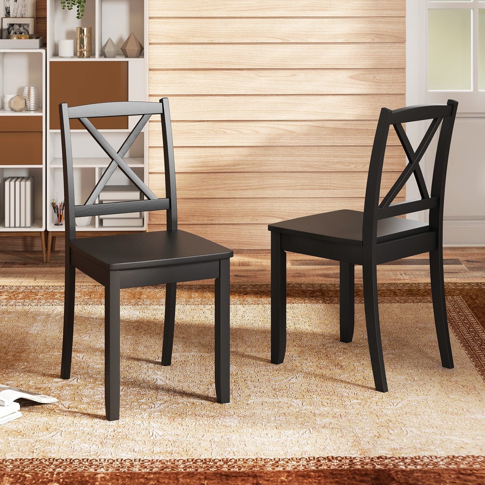 Wood Dining Chair Set of 2 with Rubber Wood Legs and Curved Backrest, Black Dining Chairs   at Gallery Canada