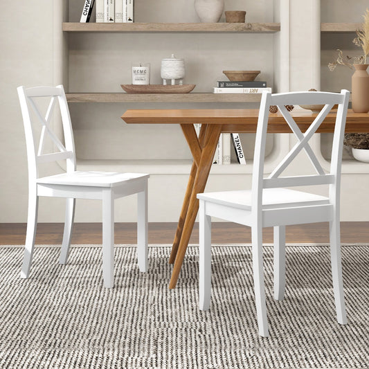 Wood Dining Chair Set of 2 with Rubber Wood Legs and Curved Backrest, White Dining Chairs White  at Gallery Canada