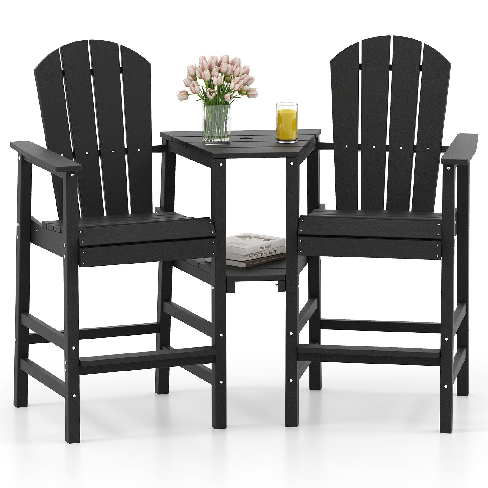 2-Seat Adirondack Chair All-Weather Adirondack Chair with Double Connecting Tray, Black Adirondack Chairs at Gallery Canada