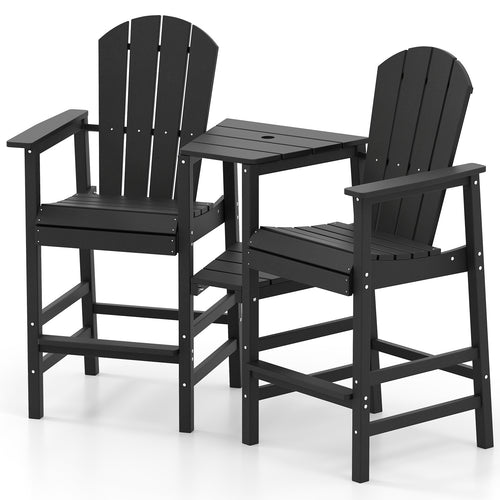 2-Seat Adirondack Chair All-Weather Adirondack Chair with Double Connecting Tray, Black