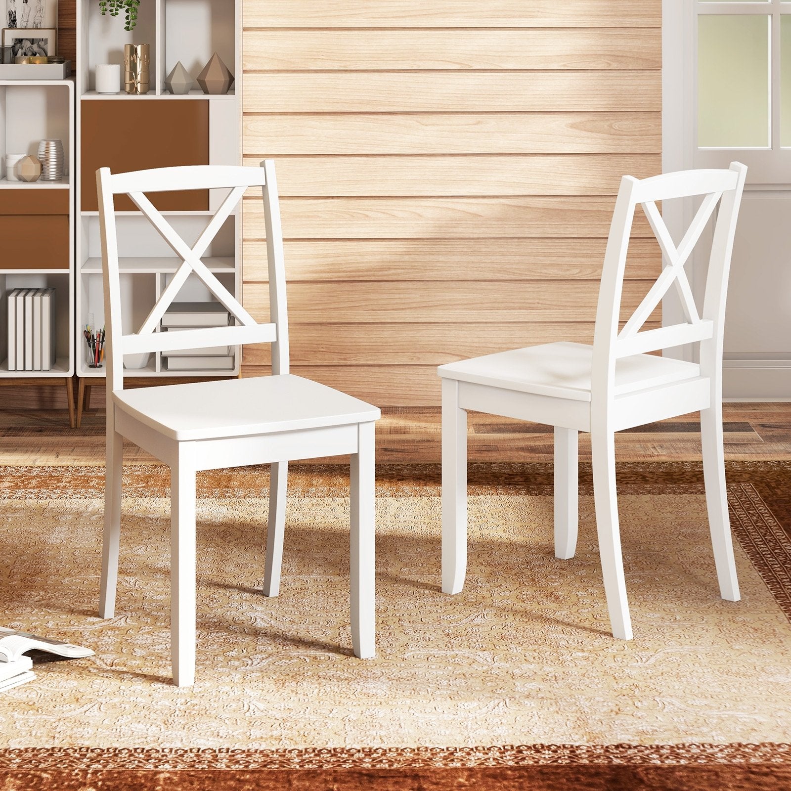 Wood Dining Chair Set of 2 with Rubber Wood Legs and Curved Backrest, White Dining Chairs   at Gallery Canada