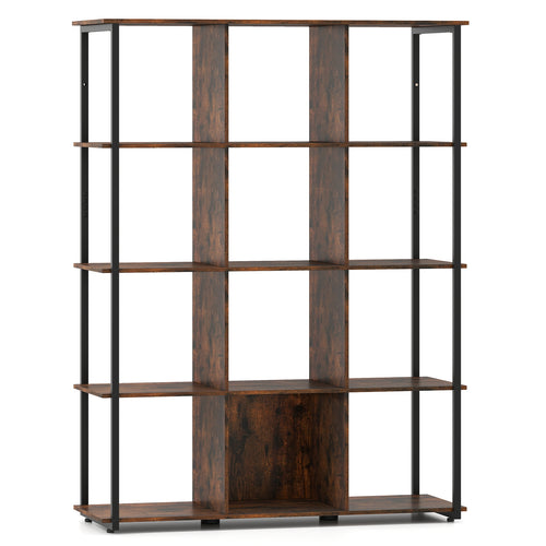 12-Cube Bookcase with 2 Anti-tipping Kits for Living Room, Rustic Brown