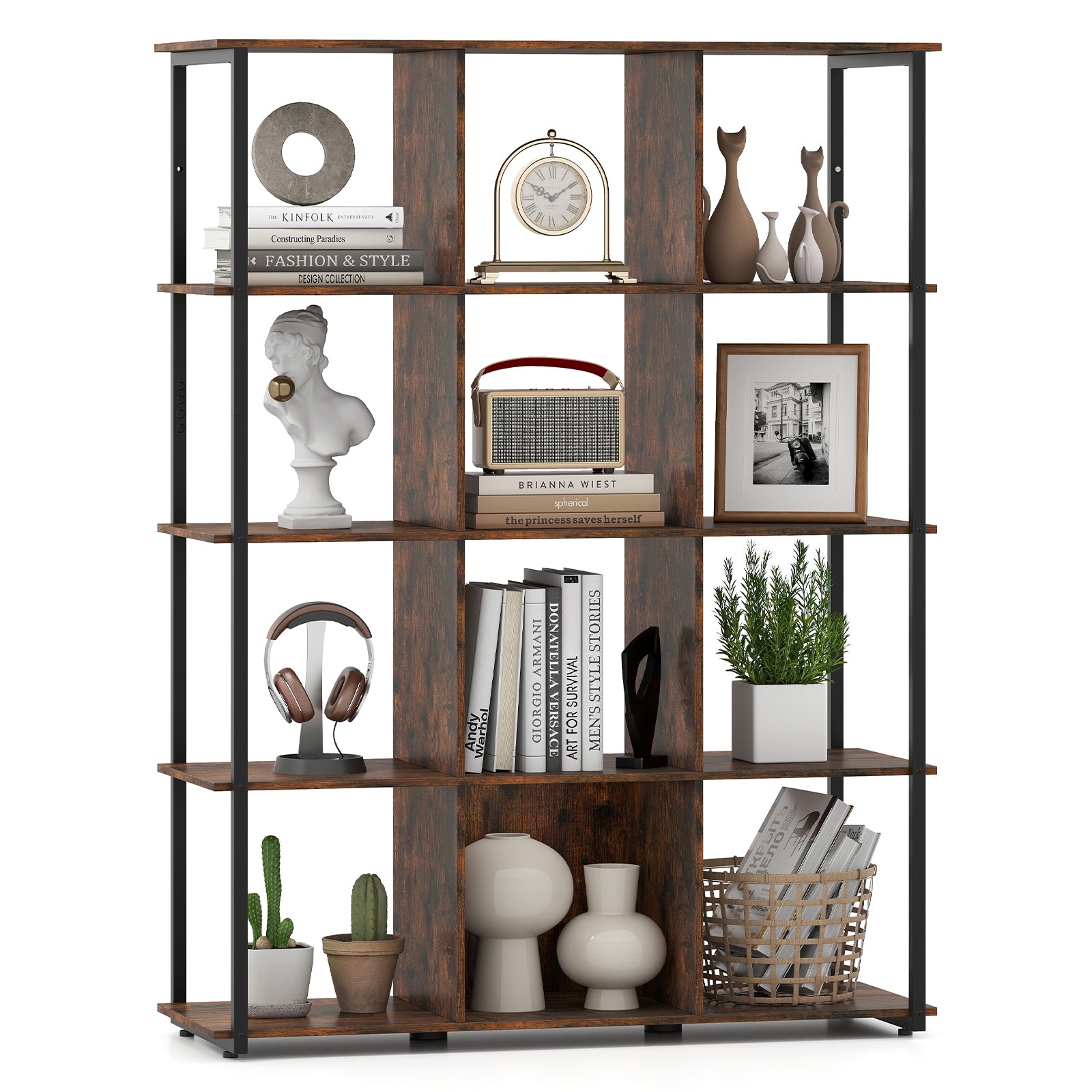 12-Cube Bookcase with 2 Anti-tipping Kits for Living Room, Rustic Brown Bookcases at Gallery Canada