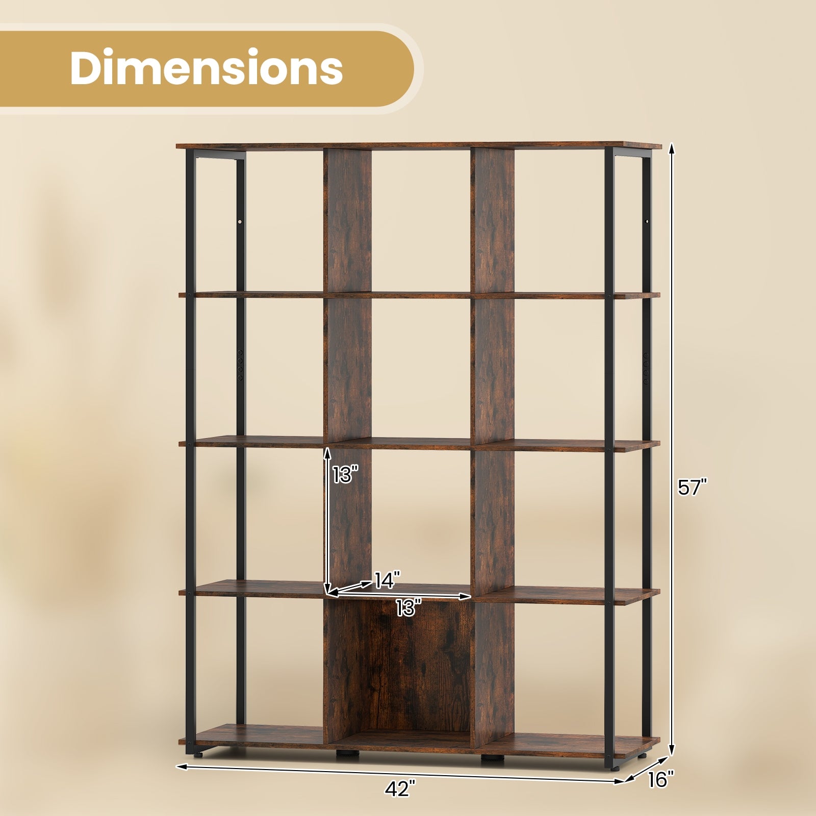 12-Cube Bookcase with 2 Anti-tipping Kits for Living Room, Rustic Brown Bookcases at Gallery Canada