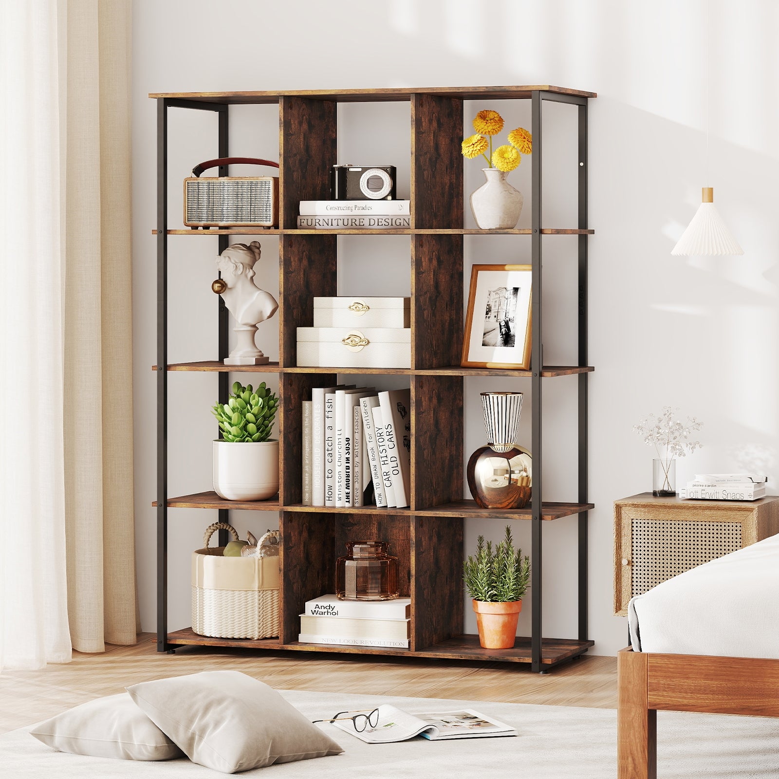 12-Cube Bookcase with 2 Anti-tipping Kits for Living Room, Rustic Brown Bookcases at Gallery Canada