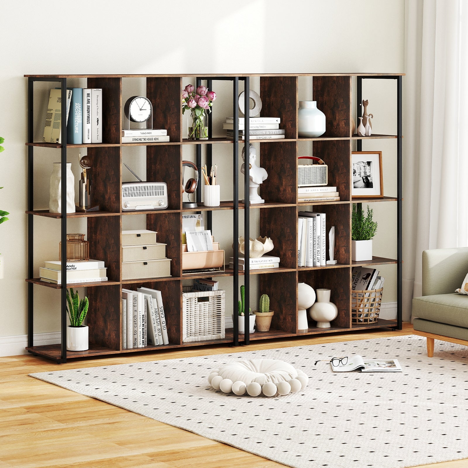 12-Cube Bookcase with 2 Anti-tipping Kits for Living Room, Rustic Brown Bookcases at Gallery Canada