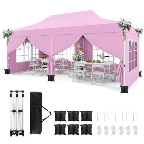 10 x 20 Feet Pop up Canopy with 6 Sidewalls Windows and Carrying Bag, Pink
