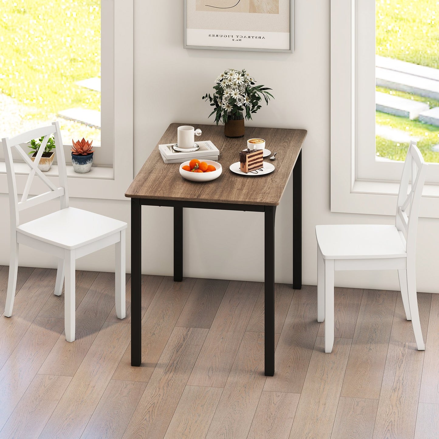 Wood Dining Chair Set of 2 with Rubber Wood Legs and Curved Backrest, White Dining Chairs   at Gallery Canada