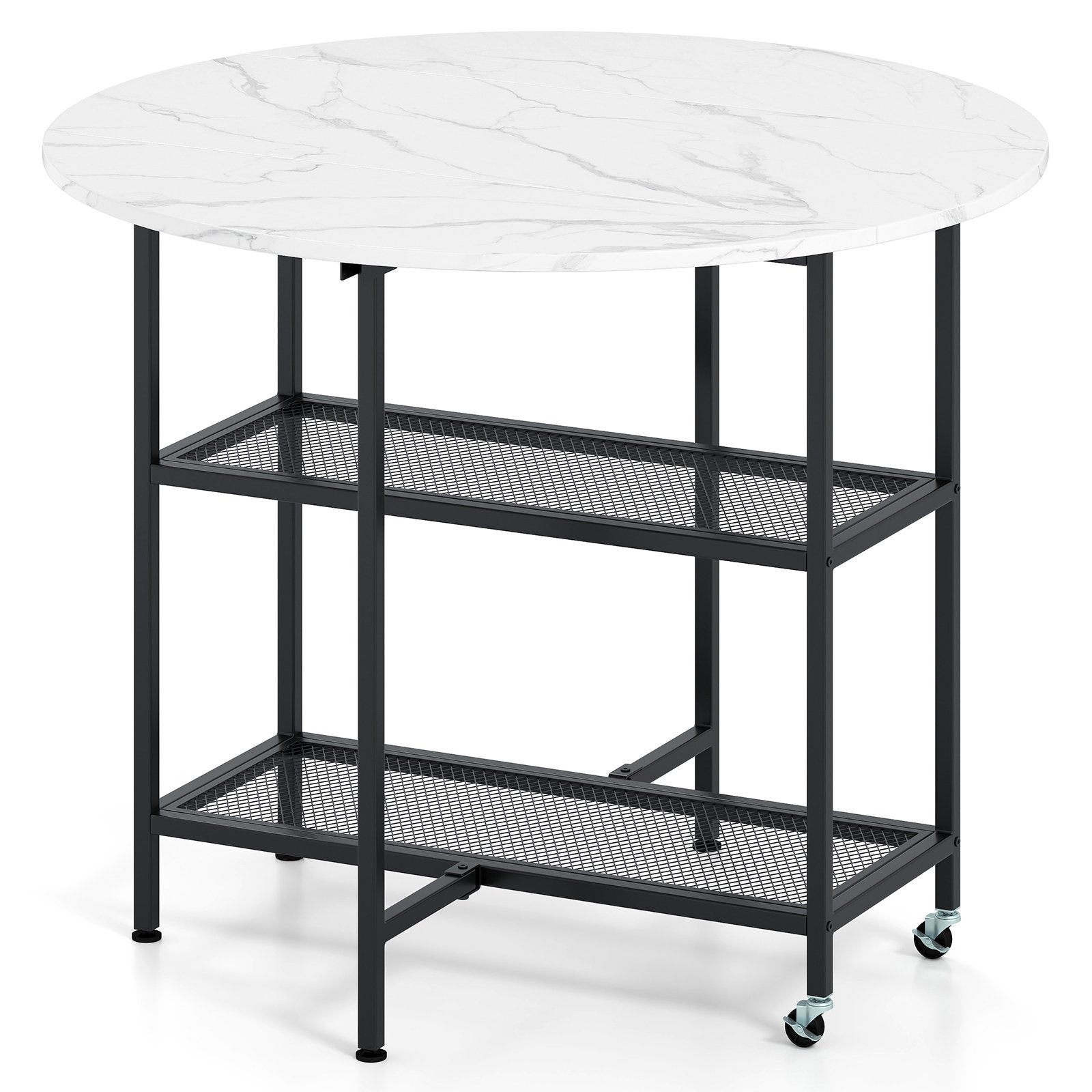 Folding Round Dining Table with Lockable Wheels, White Dining Tables White at Gallery Canada