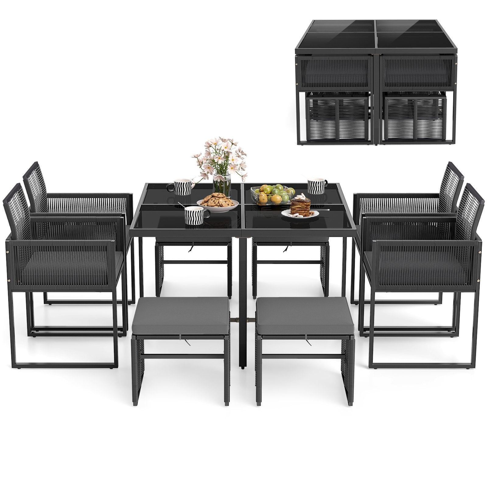 9 Pieces Patio Dining Set with Cushions for Yard Garden, Gray Patio Conversation Sets Gray at Gallery Canada