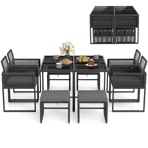 9 Pieces Patio Dining Set with Cushions for Yard Garden, Gray