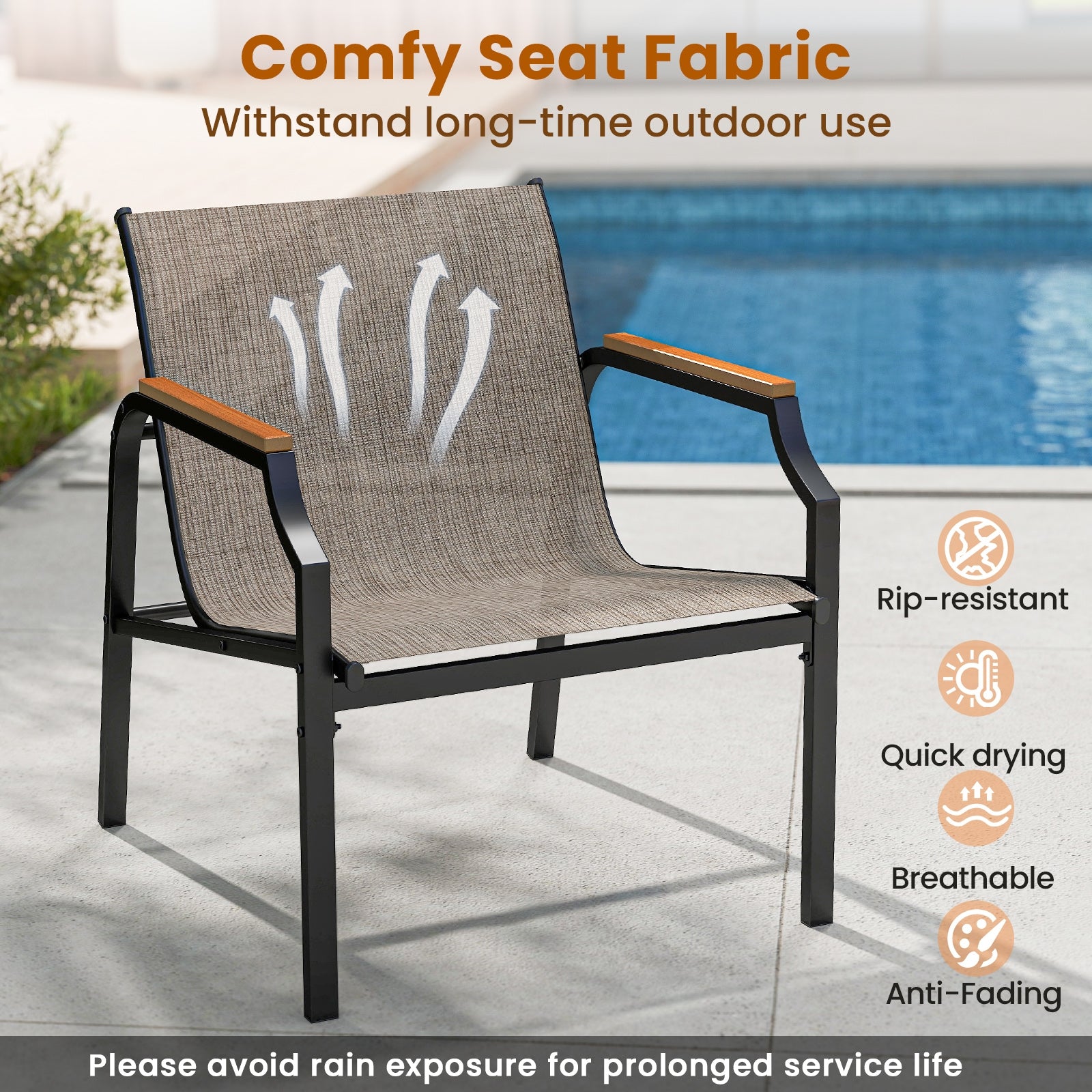 3 Piece Outdoor Chair Set with Breathable Fabric Seat and Armrests, Brown Patio Conversation Sets at Gallery Canada