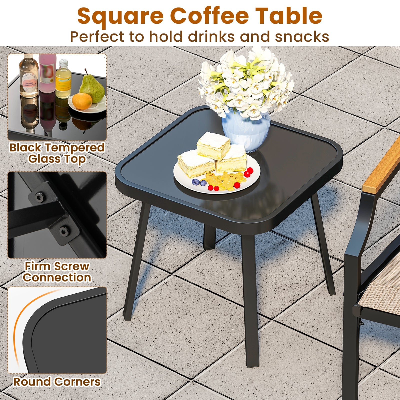 3 Piece Outdoor Chair Set with Breathable Fabric Seat and Armrests, Brown Patio Conversation Sets at Gallery Canada