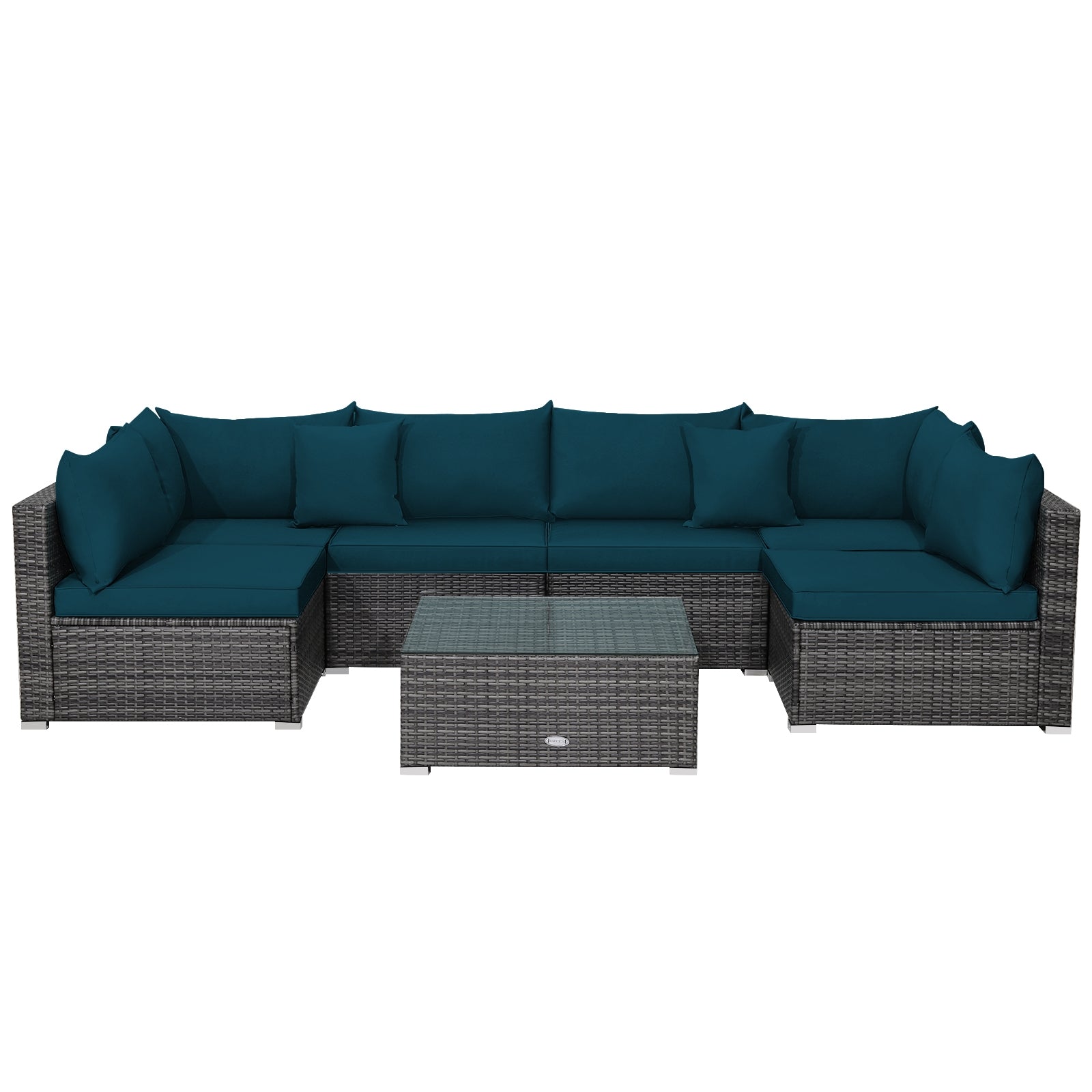 7 Pieces Patio Rattan Furniture Set with Sectional Sofa Cushioned, Green Outdoor Sectionals Green  at Gallery Canada