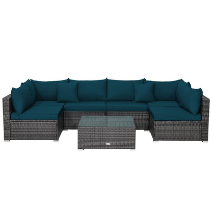 7 Pieces Patio Rattan Furniture Set with Sectional Sofa Cushioned, Green Outdoor Sectionals Green  at Gallery Canada