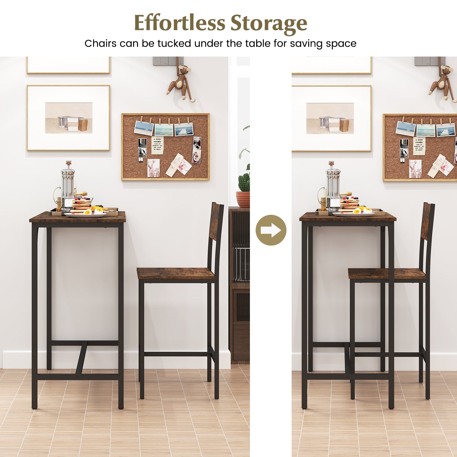 3 Piece Bar Table Set with Backrest and Footrest for Small Space, Rustic Brown Patio Bar Furniture at Gallery Canada