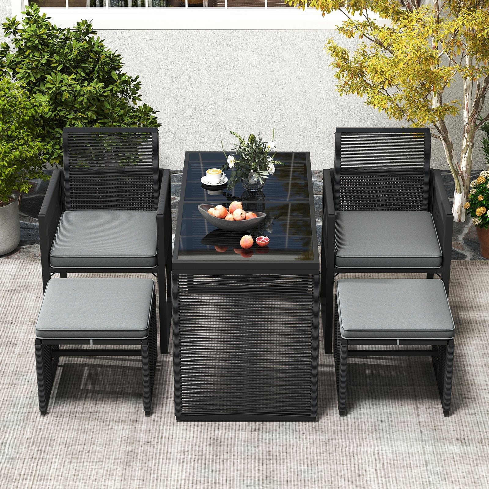 5 Pieces Outdoor Conversation Set with Removable Cushions for Backyard Porch, Gray Patio Conversation Sets at Gallery Canada