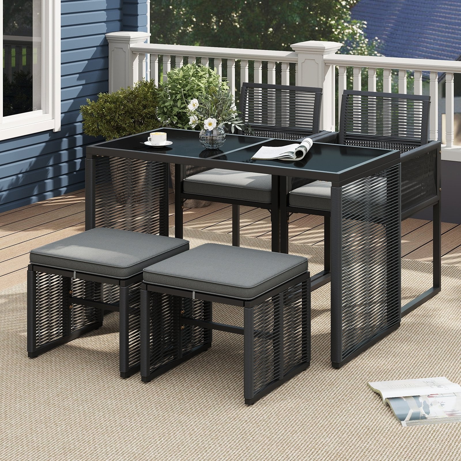 5 Pieces Outdoor Conversation Set with Removable Cushions for Backyard Porch, Gray Patio Conversation Sets at Gallery Canada