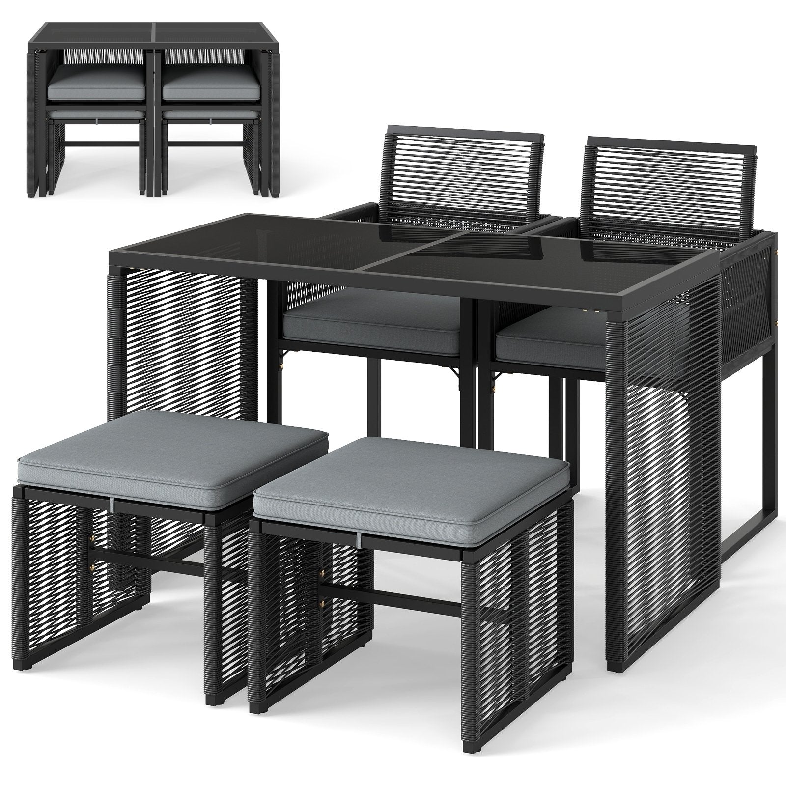 5 Pieces Outdoor Conversation Set with Removable Cushions for Backyard Porch, Gray Patio Conversation Sets Gray at Gallery Canada