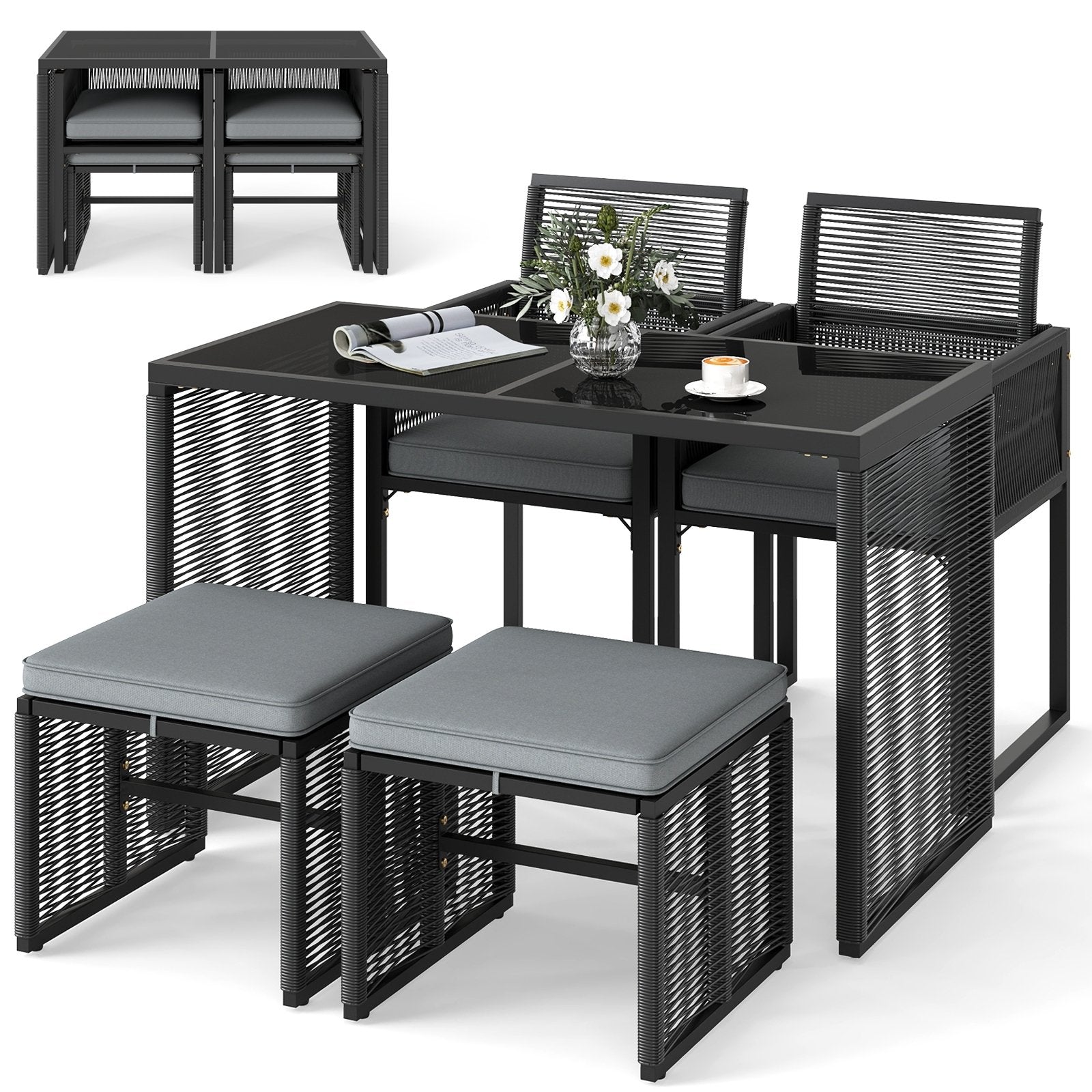 5 Pieces Outdoor Conversation Set with Removable Cushions for Backyard Porch, Gray Patio Conversation Sets at Gallery Canada