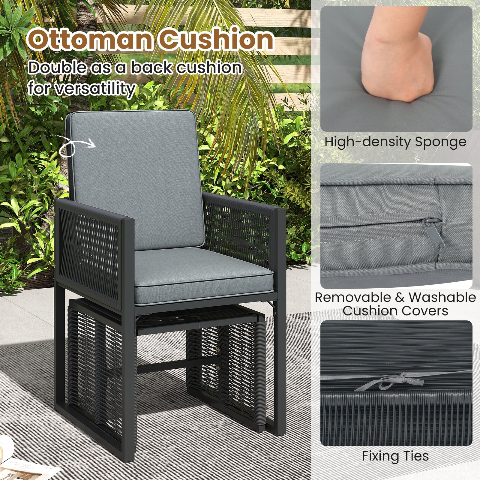 5 Pieces Outdoor Conversation Set with Removable Cushions for Backyard Porch, Gray Patio Conversation Sets at Gallery Canada