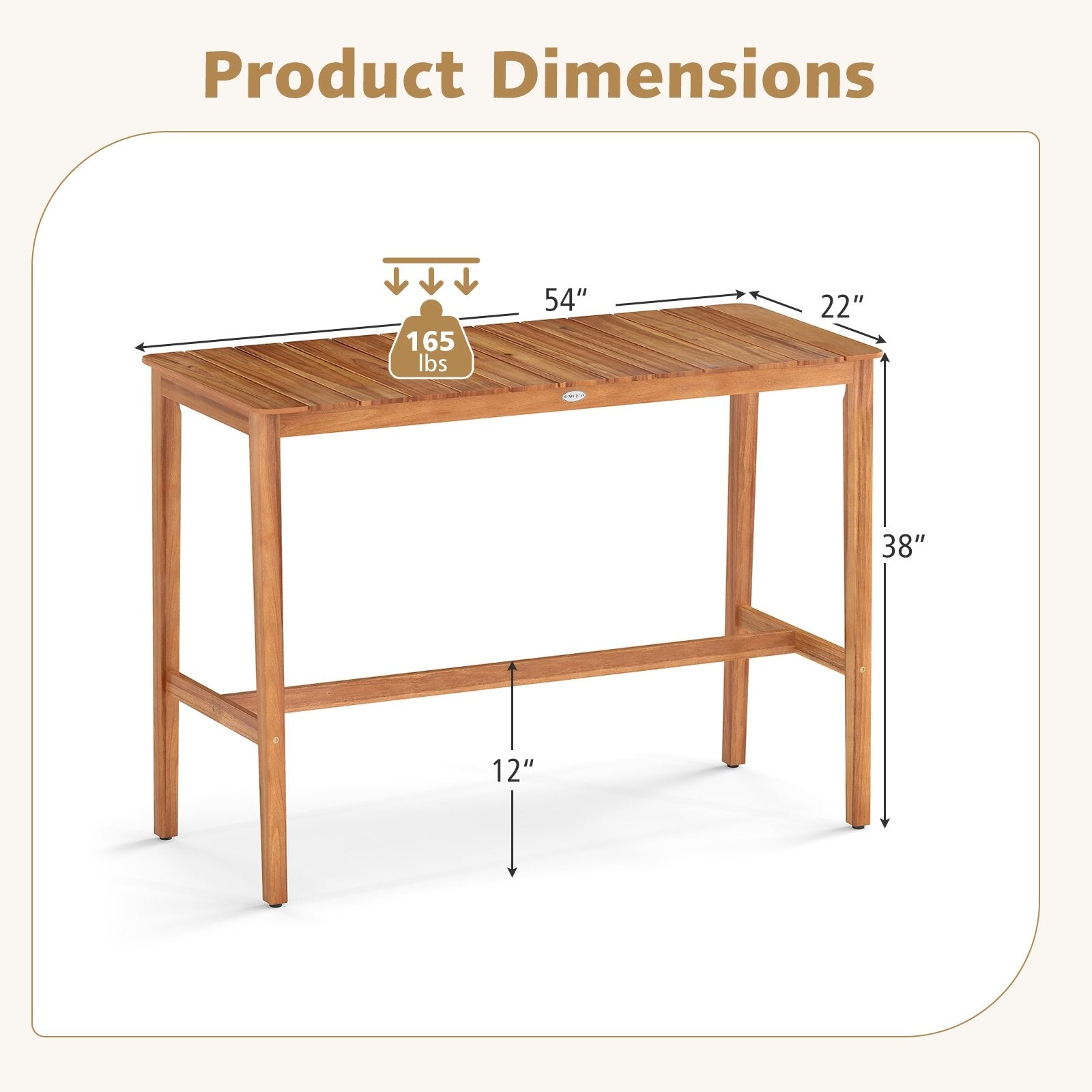 Acacia Wood Counter Height Table with Slatted Tabletop and Footrest Crossbar Patio Bar Furniture at Gallery Canada
