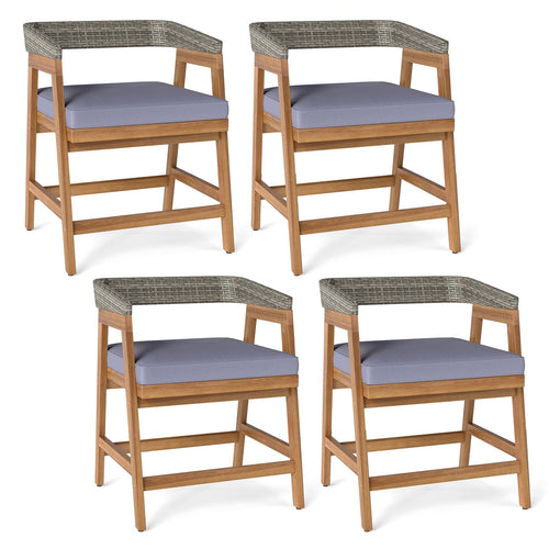 Outdoor Acacia Wood Patio Wicker Dining Chairs Set of 4 with Seat Cushion, Gray